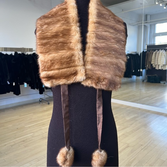 Caramel Pompom Fur Scarf - Picture 1 of 4